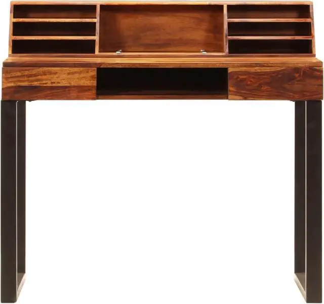 Alt view image 11 of 11 - vidaXL Desk Natural Wood Solid Acacia Wood and Powder Coated Steel