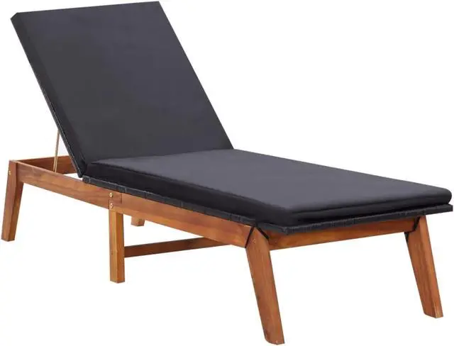 Alt view image 10 of 14 - vidaXL Patio Lounge Chair with Table and Cushion Poly Rattan Solid Acacia Wood