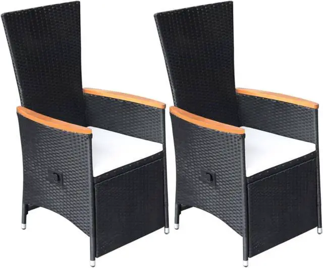 Main image of vidaXL Reclining Garden Chairs 2 pcs with Cushions Poly Rattan Black