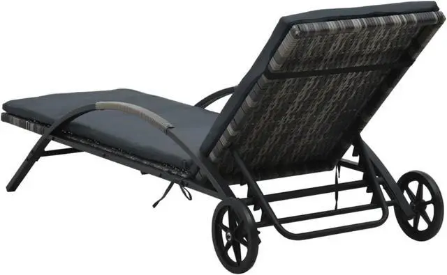 Alt view image 11 of 11 - vidaXL Patio Lounge Chair Sunbed with Cushion & Wheels Poly Rattan Anthracite