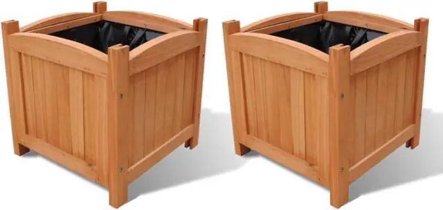 Alt view image 5 of 14 - vidaXL Planter Flower Boxes with PE Lining Patio Plant Boxes 2 Pcs Solid Wood