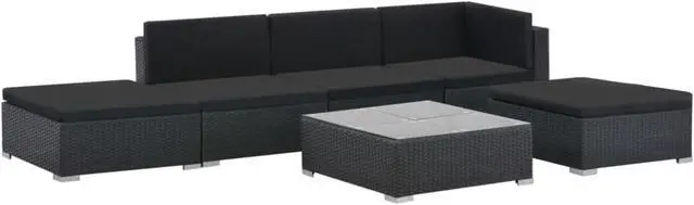 Alt view image 3 of 10 - vidaXL 6 Piece Garden Lounge Set with Cushions Poly Rattan Black
