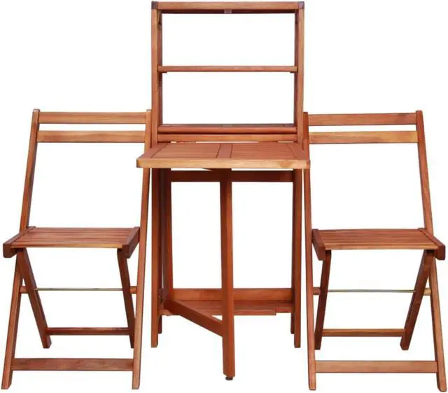 Alt view image 10 of 15 - vidaXL Patio Bistro Set 3 Piece Folding Bar Table and Chairs Solid Acacia Wood