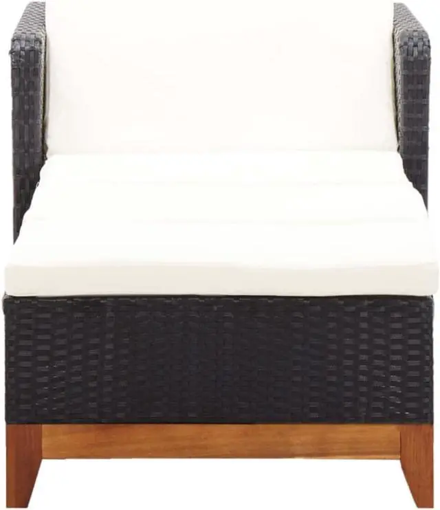 Alt view image 2 of 14 - vidaXL Sun Lounger Poly Rattan and Solid Acacia Wood Black