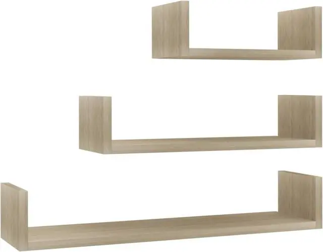 Alt view image 8 of 13 - vidaXL Wall Shelf Floating Display Shelf 3 Pcs Sonoma Oak Engineered Wood
