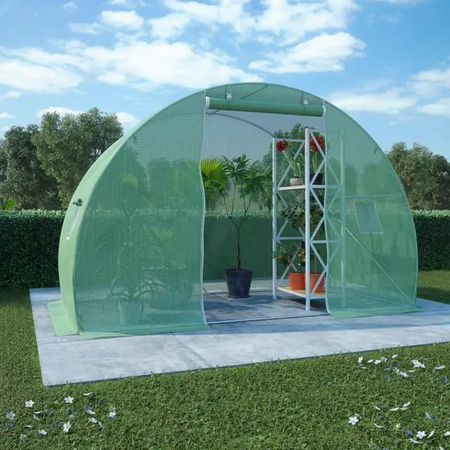 Alt view image 8 of 11 - vidaXL Greenhouse with Steel Foundation 48.4 ftÂ² 10' Walk-In Plant Gardening