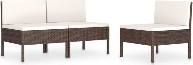 Alt view image 8 of 12 - vidaXL Patio Chairs 3 Pcs Conversation Chair with Cushions Poly Rattan Brown