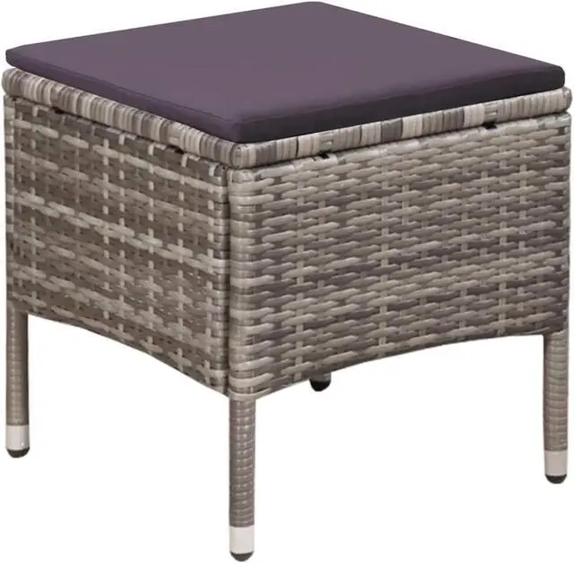 Alt view image 10 of 13 - vidaXL Patio Chair and Stool Sofa Furniture with Cushions Poly Rattan Gray