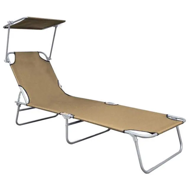 Alt view image 3 of 15 - vidaXL Folding Sun Lounger with Canopy Taupe Aluminium