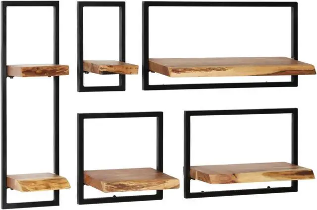 Alt view image 8 of 14 - vidaXL Wall Shelves Floating Shelves Display Shelves 5 pcs Solid Wood and Steel