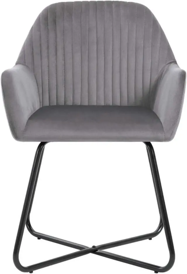 Alt view image 11 of 15 - vidaXL Dining Chairs 2 Pcs Accent Upholstered Chair with Metal Legs Gray Velvet