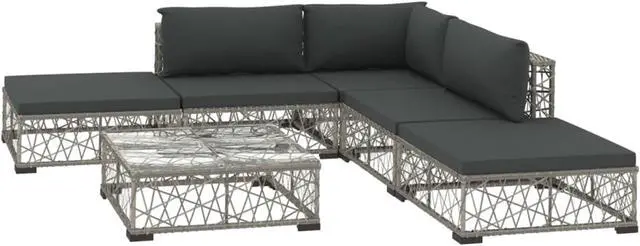 Alt view image 2 of 9 - vidaXL 6 Piece Garden Lounge Set with Cushions Poly Rattan Gray