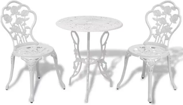 Alt view image 5 of 12 - vidaXL Patio Bistro Set 3 Piece Garden Table and Chair Cast Aluminum White