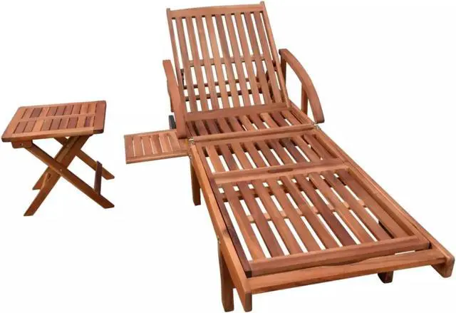 Alt view image 6 of 11 - vidaXL Patio Lounge Chair Outdoor Chaise Lounge with Table Solid Acacia Wood