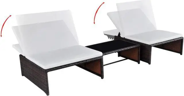 Alt view image 9 of 15 - vidaXL Reclining Patio Chairs with Table Furniture 2 Pcs Brown Poly Rattan