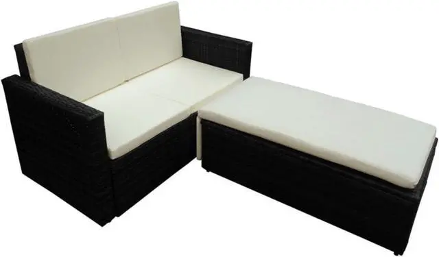 Alt view image 7 of 16 - vidaXL Patio Furniture Set 2 Piece Loveseat Outdoor Sofa Poly Rattan Black