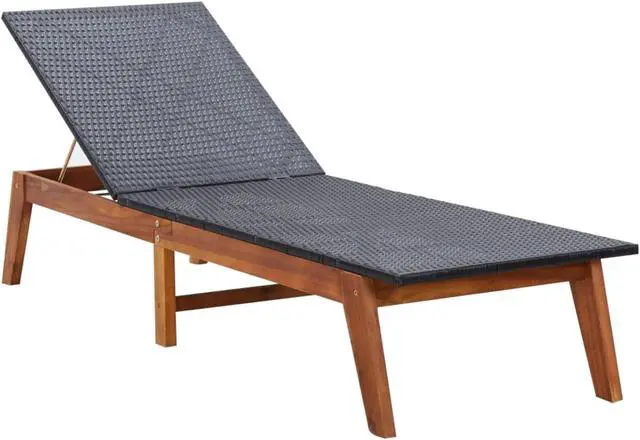 Alt view image 11 of 14 - vidaXL Patio Lounge Chair with Table and Cushion Poly Rattan Solid Acacia Wood