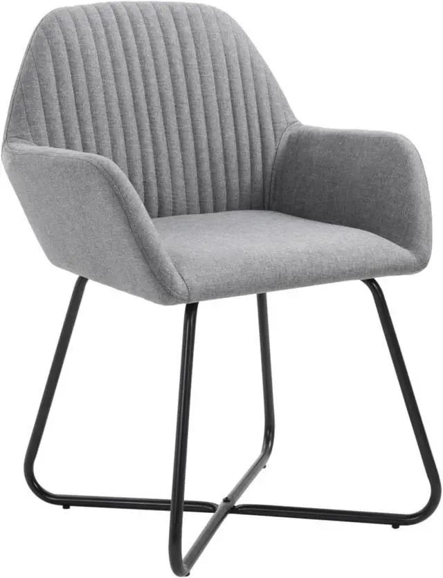 Alt view image 10 of 14 - vidaXL Dining Chairs 2 Pcs Accent Arm Chair with Metal Legs Light Gray Fabric