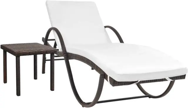 Alt view image 8 of 14 - vidaXL Patio Lounge Chair with Cushion and Adjustable Backrest Brown Poly Rattan