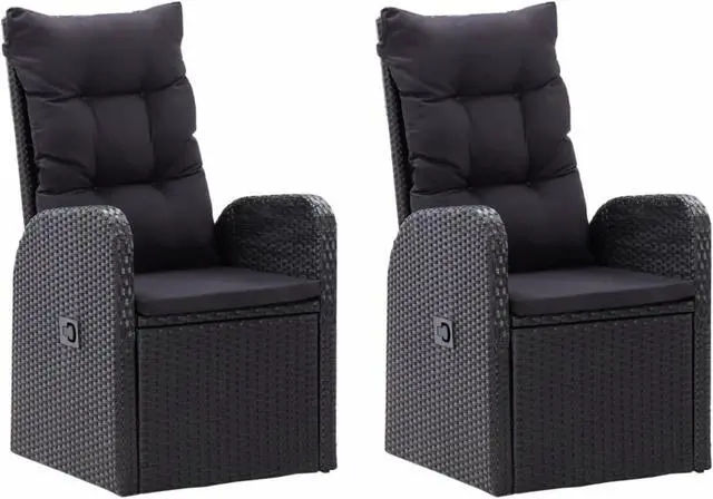 Alt view image 8 of 19 - vidaXL 2x Reclining Patio Chairs with Cushions Poly Rattan Black Meal Seating