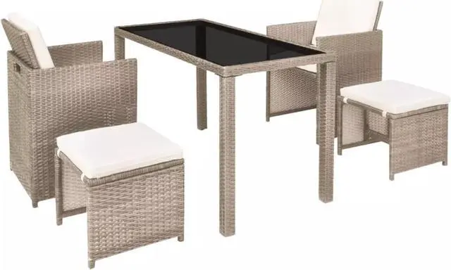 Alt view image 3 of 10 - vidaXL 5 Piece Outdoor Dining Set with Cushions Poly Rattan Beige
