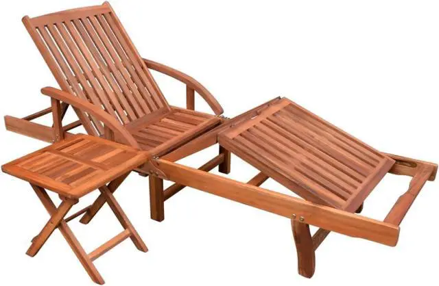 Alt view image 5 of 11 - vidaXL Patio Lounge Chair Outdoor Chaise Lounge with Table Solid Acacia Wood