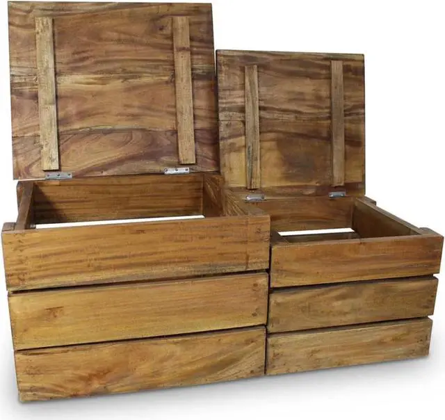 Alt view image 9 of 20 - vidaXL Solid Reclaimed Wood Storage Crate Set 2 Piece Box Trunk Toy Organizer