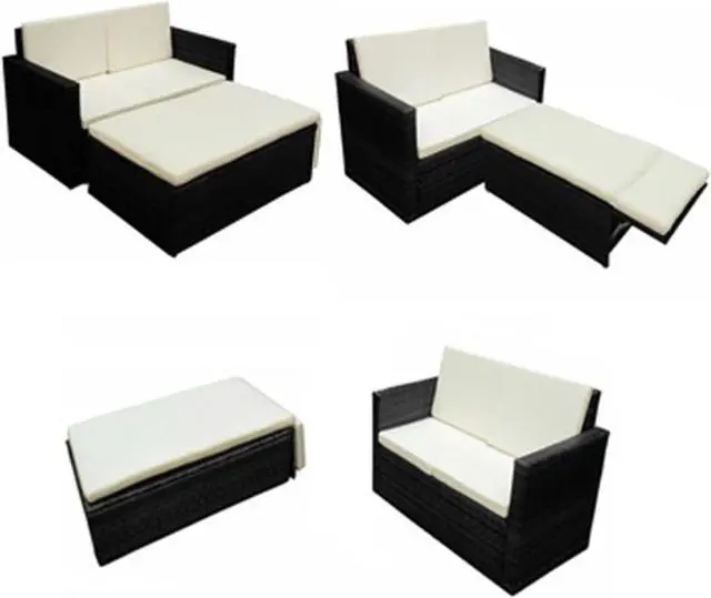 Alt view image 8 of 16 - vidaXL Patio Furniture Set 2 Piece Loveseat Outdoor Sofa Poly Rattan Black
