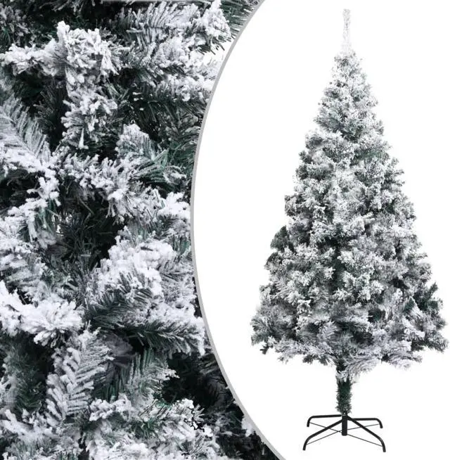 Alt view image 7 of 13 - vidaXL Christmas Tree Artificial Tree with Stand and Flocked Snow Green PVC