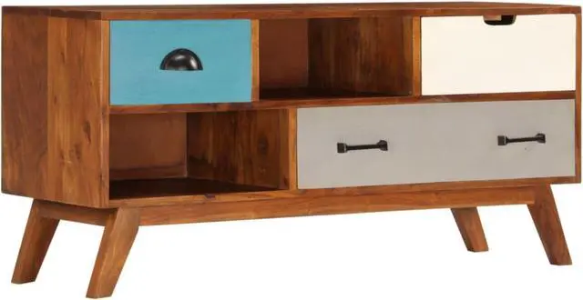 Alt view image 8 of 13 - vidaXL TV Stand TV Unit Sideboard Cupboard with 3 Drawers Solid Acacia Wood