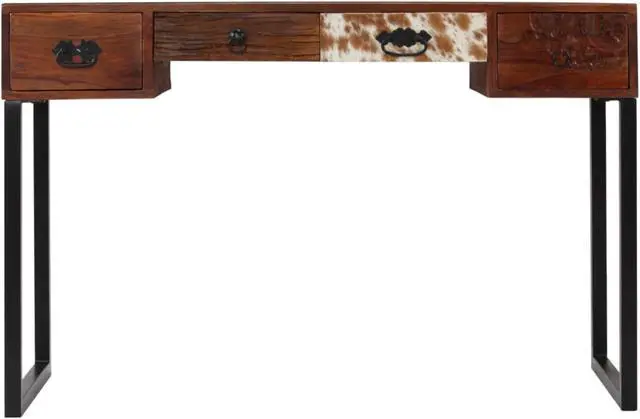 Alt view image 11 of 14 - vidaXL Solid Wood Sheesham Desk with Steel Legs Real Leather 46.1" Writing