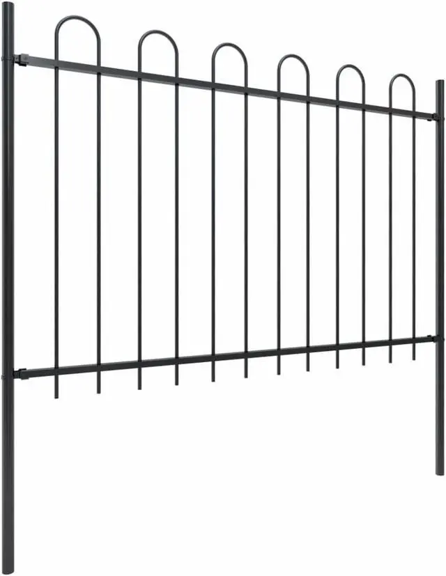 Alt view image 2 of 8 - vidaXL Garden Fence with Hoop Top Steel 11.2ft Black