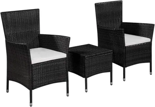 Alt view image 6 of 11 - vidaXL Patio Bistro Set 3 Piece Patio Furniture Set Table Chairs Rattan Black