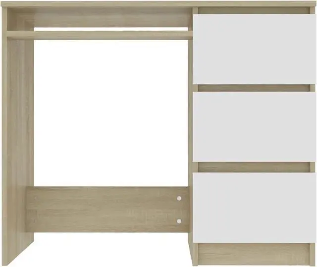 Alt view image 9 of 9 - vidaXL Desk Computer Desk Home Office Desk White and Sonoma Oak Engineered Wood