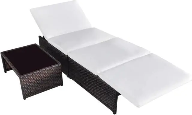 Alt view image 10 of 15 - vidaXL Reclining Patio Chairs with Table Furniture 2 Pcs Brown Poly Rattan