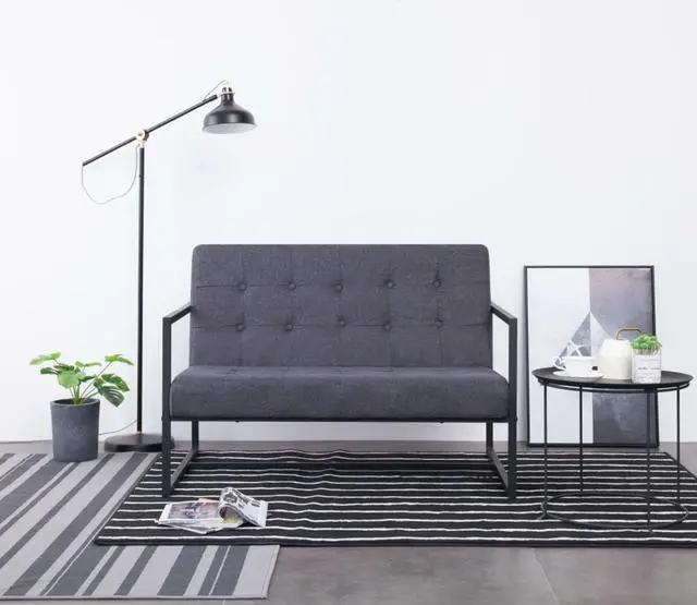 Alt view image 8 of 10 - vidaXL Sofa Loveseat with Armrests for Living Room Dark Gray Steel and Fabric