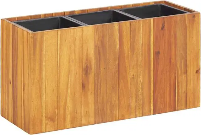 Alt view image 7 of 13 - vidaXL Solid Acacia Wood Garden Planter with 3 Pots Raised Bed Flower Box