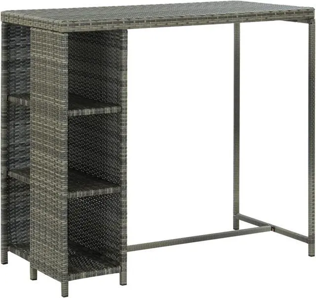 Alt view image 8 of 15 - vidaXL Bar Table with Storage Rack Gray Poly Rattan Dining Room Kitchen Table