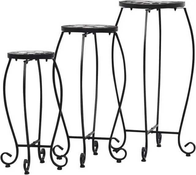Alt view image 9 of 15 - vidaXL Table 3 Pcs Flower Pot Stand for Living Room Black and White Ceramic