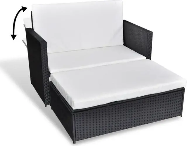 Alt view image 7 of 11 - vidaXL Patio Furniture Set 2 Piece Sleeper Sofa with Cushions PE Rattan Black