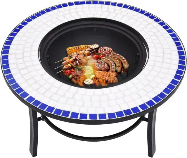 Alt view image 9 of 20 - vidaXL Fire Pit Fireplace Camping Picnic Firebowl Outdoor Blue and White Ceramic