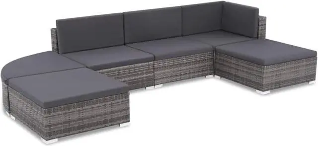 Main image of vidaXL 6 Piece Garden Lounge Set with Cushions Poly Rattan Gray