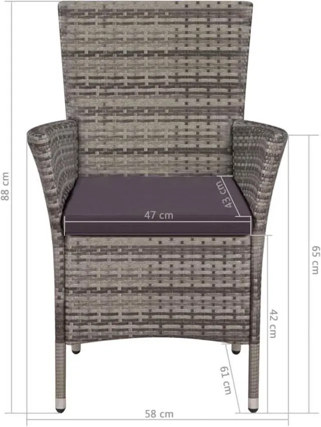 Alt view image 8 of 10 - vidaXL Patio Chairs 2 pcs Patio Dining Chair with Cushion Poly Rattan Gray