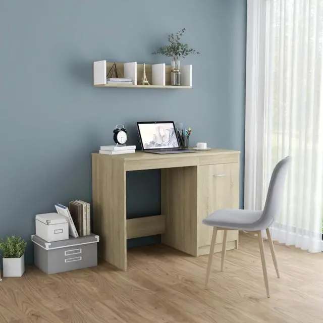 Alt view image 8 of 13 - vidaXL Desk Computer Desk Home Office Desk Shelves Sonoma Oak Engineered Wood