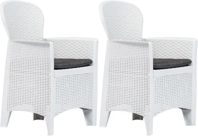 Alt view image 8 of 14 - vidaXL Patio Chairs 2 Pcs Dining Chair with Cushion White Plastic Rattan Look