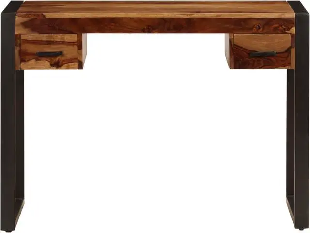 Alt view image 9 of 14 - vidaXL Desk Brown Solid Acacia wood, Powder-coated steel Medium Desk