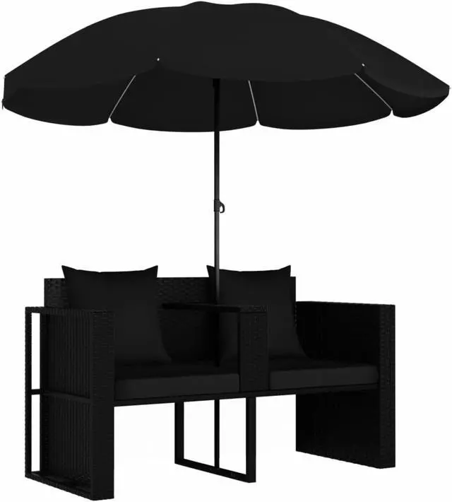 Alt view image 7 of 16 - vidaXL Patio Bed Outdoor Patio Wicker Daybed with Parasol Poly Rattan Black