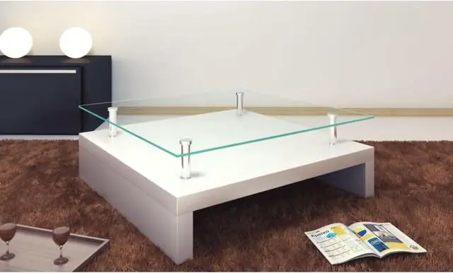 Alt view image 7 of 13 - vidaXL Coffee Table End Table Accent Sofa Table with Glass Tabletop White