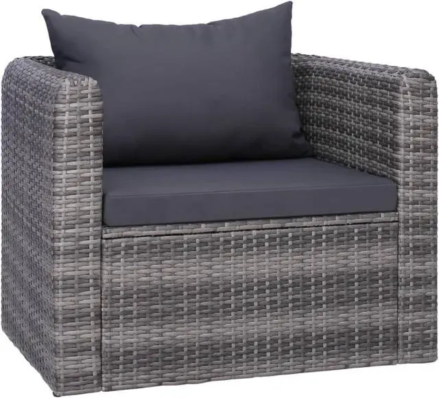 Alt view image 7 of 14 - vidaXL Patio Chair All Weather Outdoor Furniture with Cushion Poly Rattan Gray
