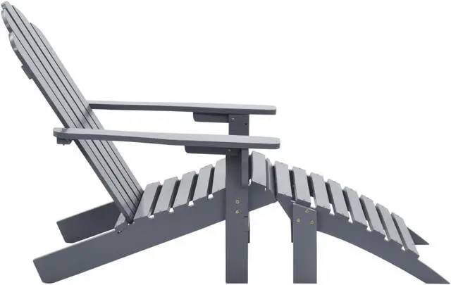 Alt view image 10 of 16 - vidaXL Patio Chair Patio Adirondack Chair with Detachable Ottoman Wood Gray